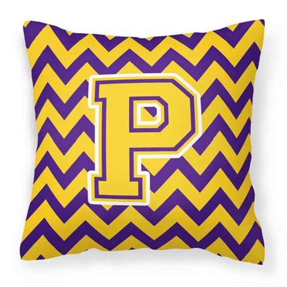 Carolines Treasures Letter P Chevron Purple & Gold Fabric Decorative Pillow - Purple & Gold - 14in. H x 3in. W x 14in. L