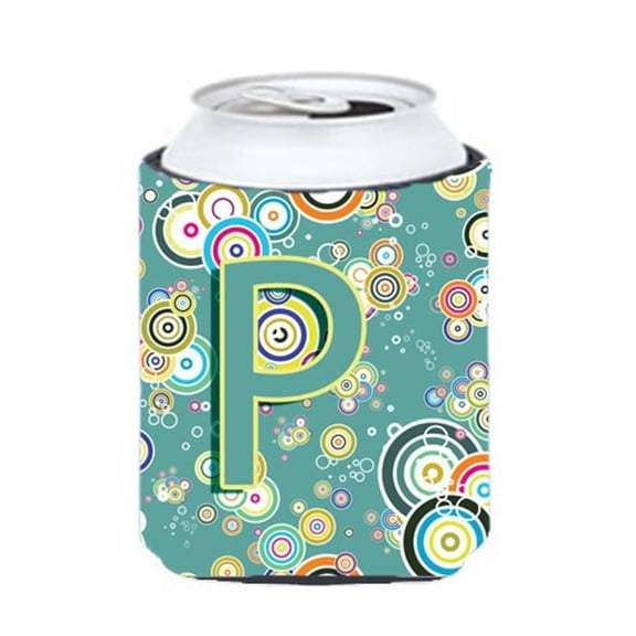 Carolines Treasures Letter P Circle Circle Teal Initial Alphabet Can & Bottle Hugger