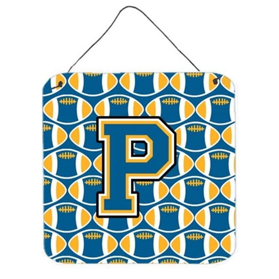 Carolines Treasures Letter P Football Blue & Gold Wall or Door Hanging Prints - 6 x 0.02 x 6 in.
