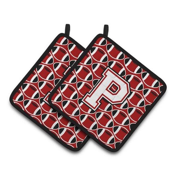 Carolines Treasures Letter P Football Cardinal & White Pair of Pot Holders