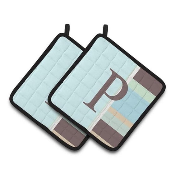 Carolines Treasures Letter P Initial Monogram - Blue Stripes Pair of Pot Holders - 7.5 x 3 x 7.5 in.