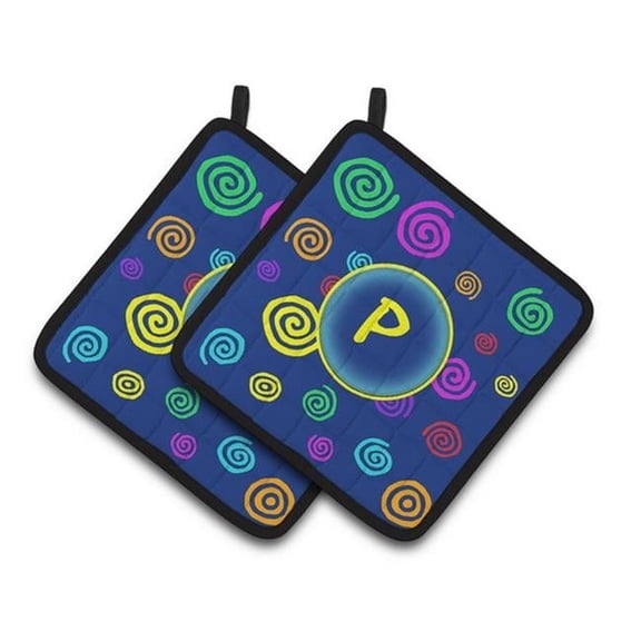 Carolines Treasures Letter P Initial Monogram - Blue Swirls Pair of Pot Holders - 7.5 x 3 x 7.5 in.