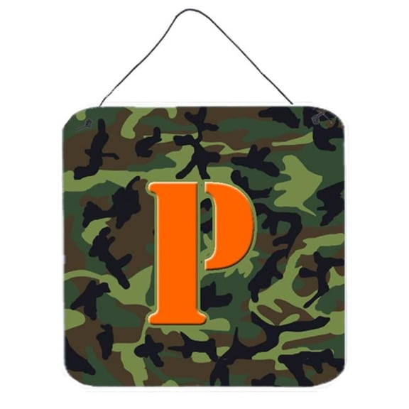 Carolines Treasures Letter P Initial Monogram - Camo Green Aluminium Metal Wall or Door Hanging Prints