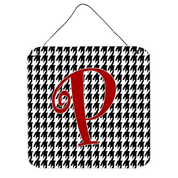 Carolines Treasures Letter P Initial Monogram - Houndstooth Black Aluminium Metal Wall Or Door Hanging Prints