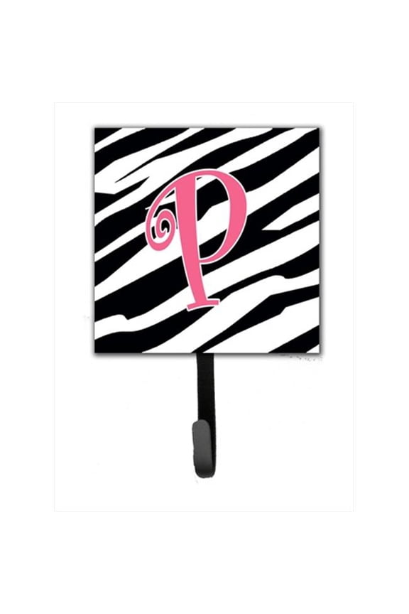 Carolines Treasures Letter P Initial Monogram - Zebra Stripe And Pink Leash Holder Or Key Hook - Pink - 4.25 x 1 x 6 in.