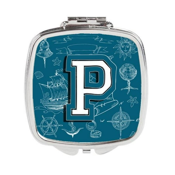 Carolines Treasures  Letter P Sea Doodles Initial Alphabet Compact Mirror
