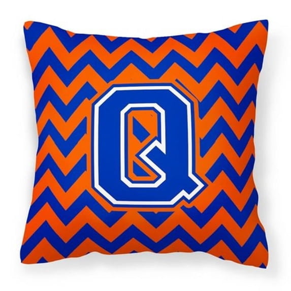 Carolines Treasures Letter Q Chevron Orange and Blue Fabric Decorative Pillow 14Hx14W multicolor