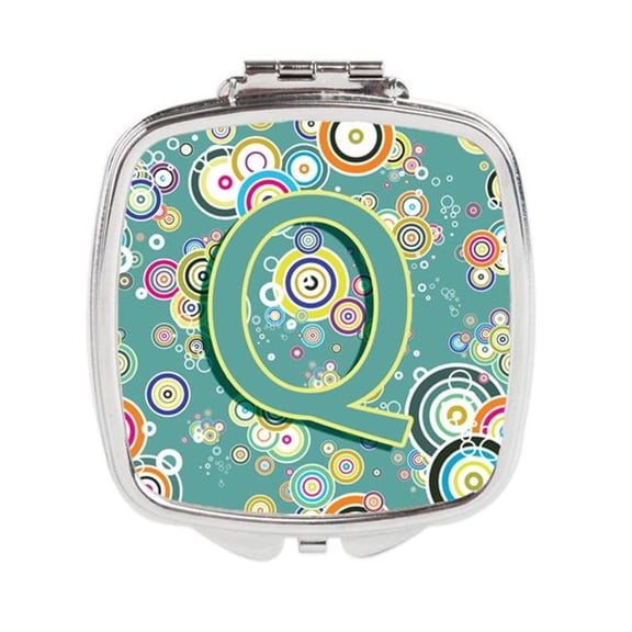 Carolines Treasures Letter Q Circle Circle Teal Initial Alphabet Compact Mirror