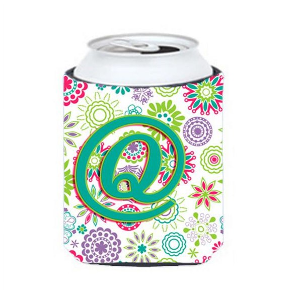 Carolines Treasures Letter Q Flowers Pink Teal Green Initial Can & Bottle Hugger