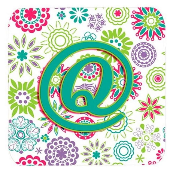 Carolines Treasures  Letter Q Flowers Pink Teal Green Initial Foam Coasters- Set Of 4