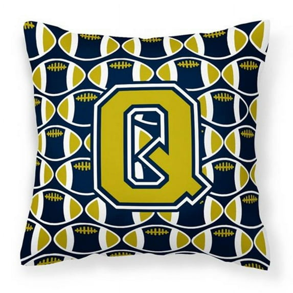 Carolines Treasures Letter Q Football Blue & Gold Fabric Decorative Pillow - Blue & Gold - 14in. H x 3in. W x 14in. L