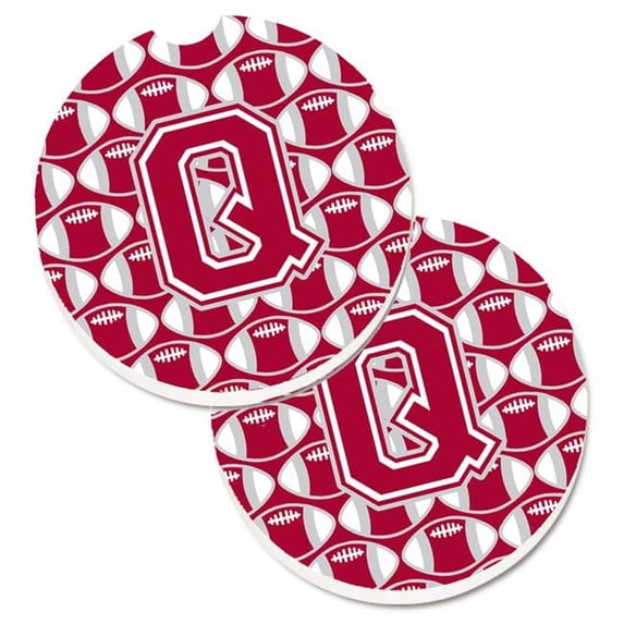 Carolines Treasures Letter Q Football Crimson with Grey & White Set of 2 Cup Holder Car Coaster - Grey & White