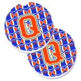 thumbnail image 1 of Carolines Treasures  Letter Q Football Green with Blue & Orange Set of 2 Cup Holder Car Coaster - Blue & Orange, 1 of 1