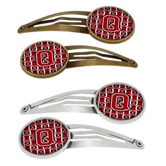 Carolines Treasures Letter Q Football Red - Black & White Barrettes Hair Clips - Set of 4