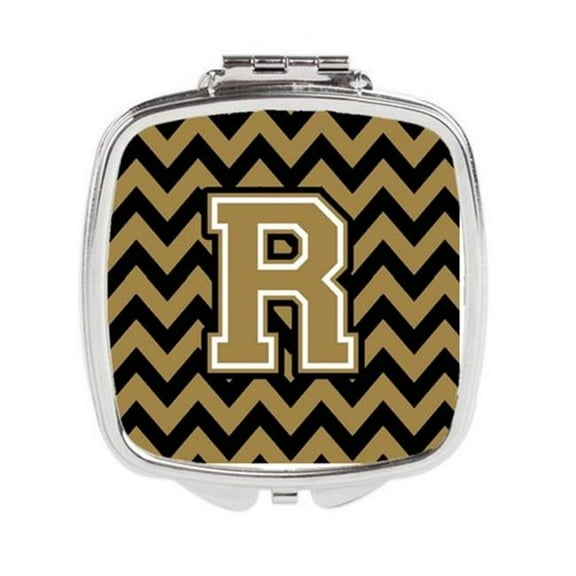 Carolines Treasures Letter R Chevron Black & Gold Compact Mirror