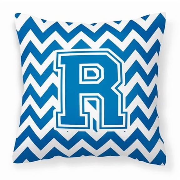 Carolines Treasures Letter R Chevron Blue & White Fabric Decorative Pillow - Blue & White - 14in. H x 3in. W x 14in. L