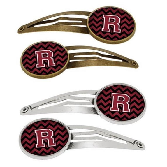 Carolines Treasures Letter R Chevron Garnet & Black Barrettes Hair Clips