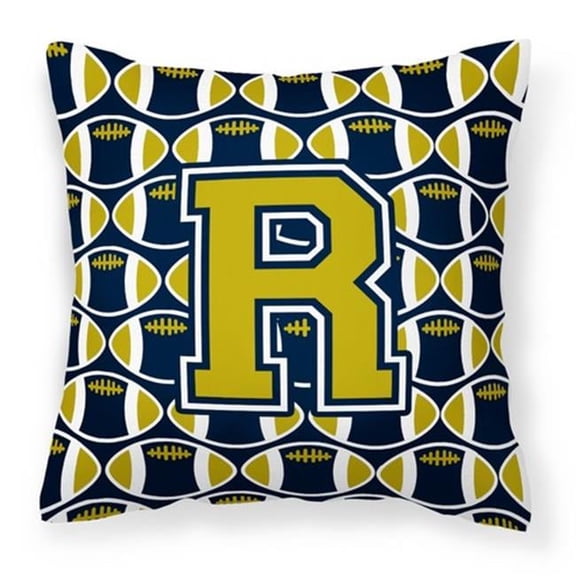 Carolines Treasures Letter R Football Blue & Gold Fabric Decorative Pillow - Blue & Gold - 14in. H x 3in. W x 14in. L