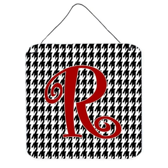 Carolines Treasures Letter R Initial Monogram - Houndstooth Black Aluminium Metal Wall Or Door Hanging Prints