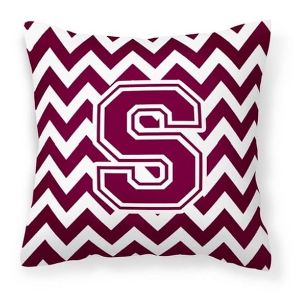 Carolines Treasures  Letter S Chevron Maroon & White Fabric Decorative Pillow - Maroon & White - 14in. H x 3in. W x 14in. L