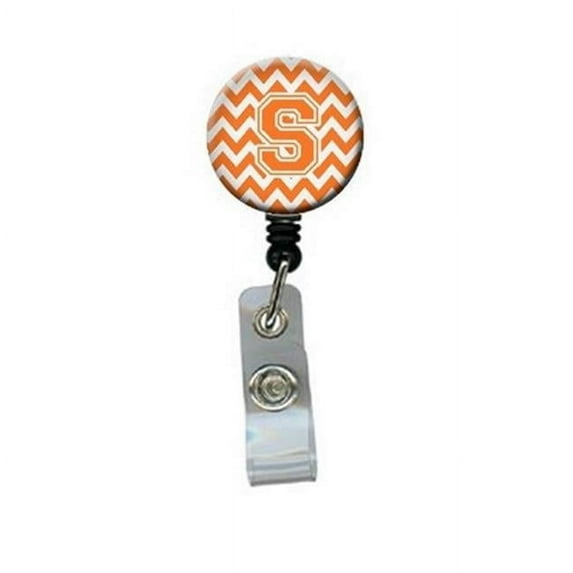 Carolines Treasures Letter S Chevron Orange & White Retractable Badge Reel - Orange & White - 5in. H x 1in. W x 2in. L