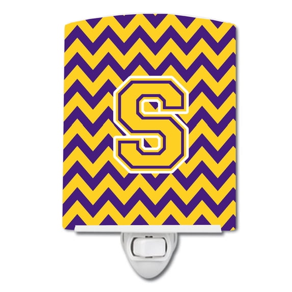 Carolines Treasures Letter S Chevron Purple and Gold Ceramic Night Light 6x4x3 multicolor
