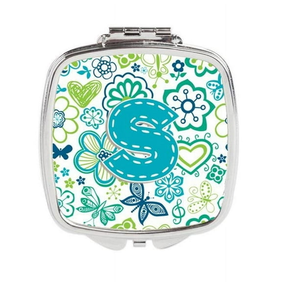 Carolines Treasures Letter S Flowers & Butterflies Teal Blue Compact Mirror