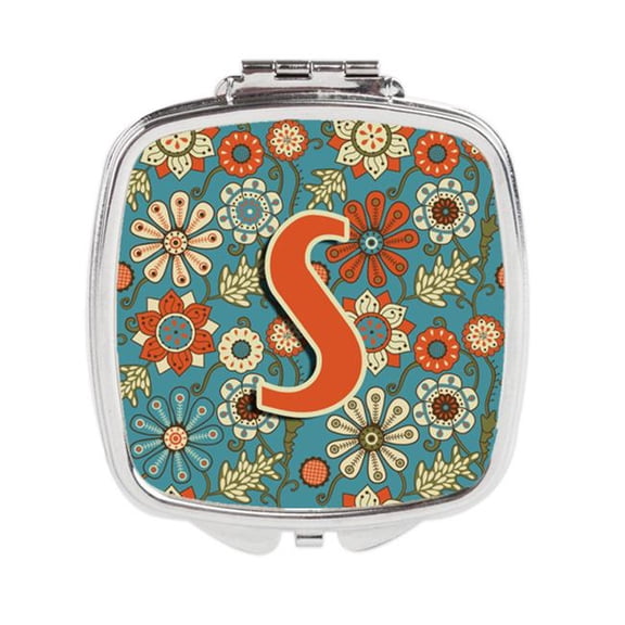 Carolines Treasures Letter S Flowers Retro Blue Compact Mirror