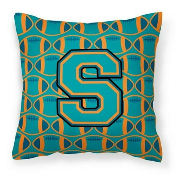 Carolines Treasures  Letter S Football Aqua - Orange & Marine Blue Fabric Decorative Pillow
