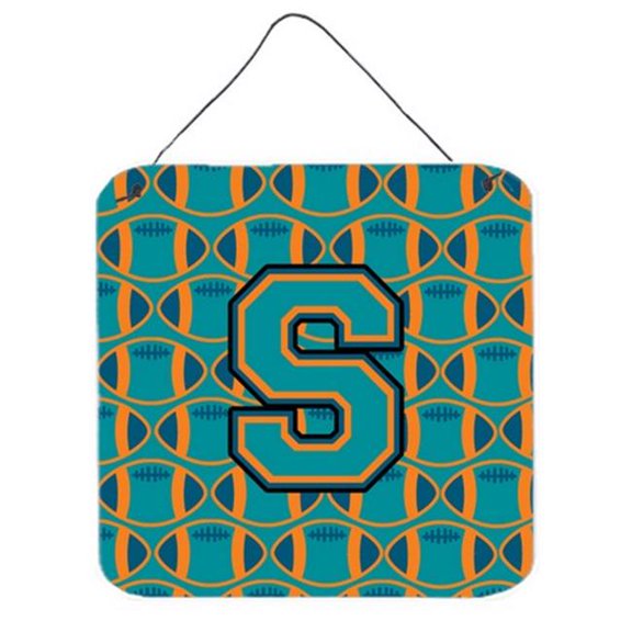 Carolines Treasures Letter S Football Aqua - Orange & Marine Blue Wall or Door Hanging Prints