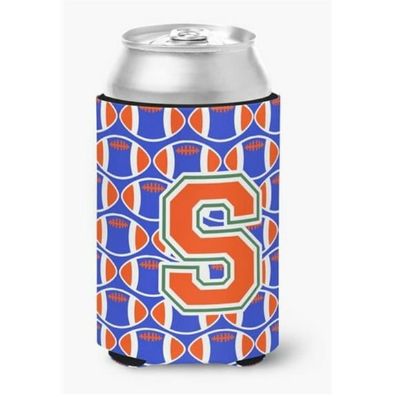 Carolines Treasures Letter S Football Green - Blue & Orange Can or Bottle Hugger