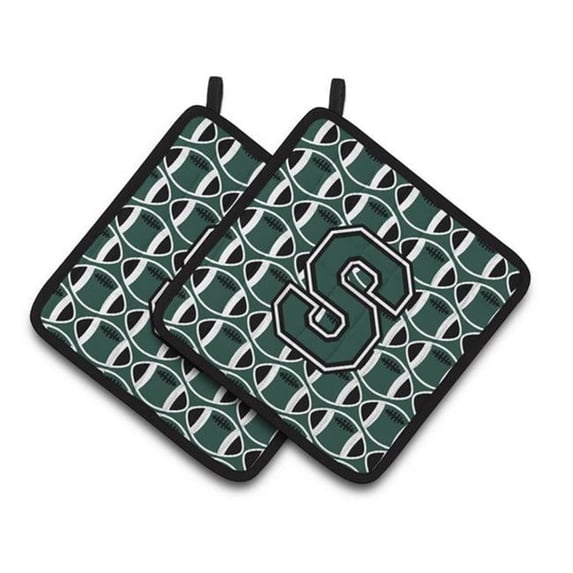 Carolines Treasures Letter S Football Green & White Pair of Pot Holders 7.5 x 3 x 7.5 in.