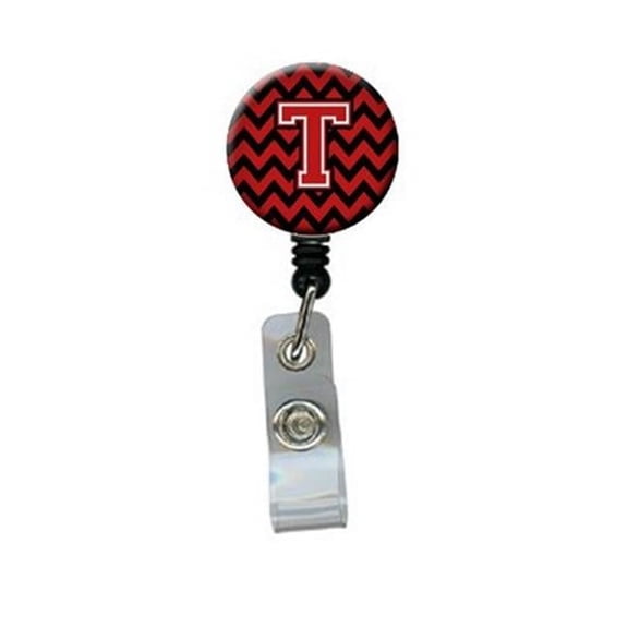 Carolines Treasures Letter T Chevron Black & Red Retractable Badge Reel - Black & Red - 5in. H x 1in. W x 2in. L