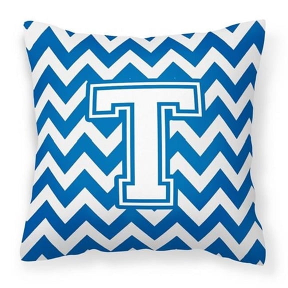Carolines Treasures Letter T Chevron Blue & White Fabric Decorative Pillow - Blue & White - 14in. H x 3in. W x 14in. L