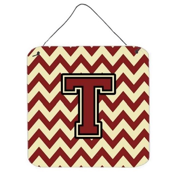 Carolines Treasures Letter T Chevron Maroon & Gold Wall or Door Hanging Prints - Maroon & Gold - 6in. H x 0.02in. W x 6in. L