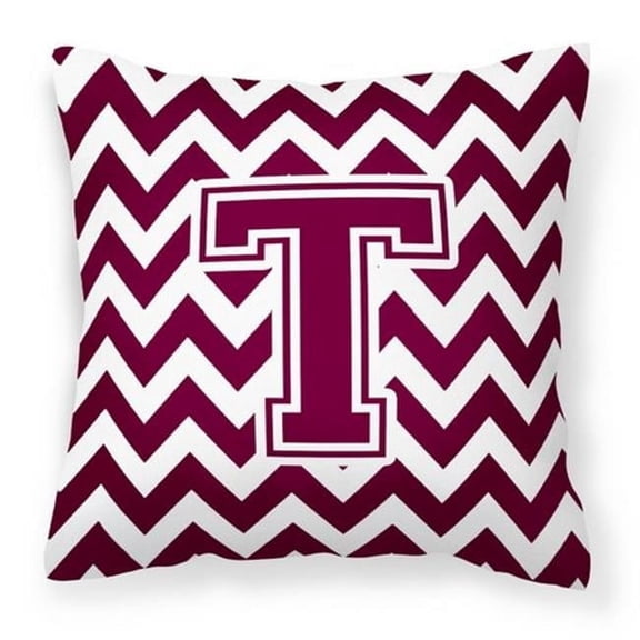 Carolines Treasures Letter T Chevron Maroon & White Fabric Decorative Pillow - Maroon & White - 14in. H x 3in. W x 14in. L