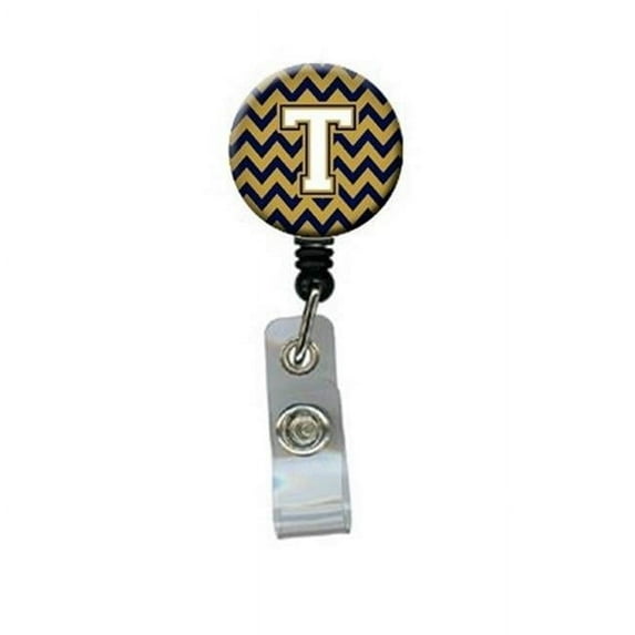 Carolines Treasures Letter T Chevron Navy Blue & Gold Retractable Badge Reel