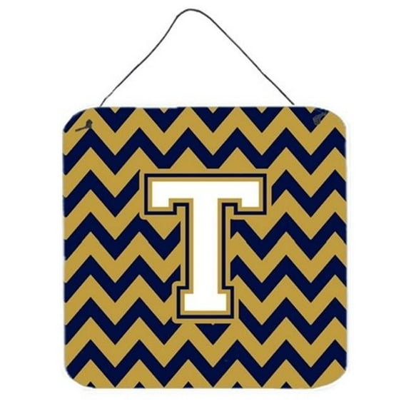 Carolines Treasures  Letter T Chevron Navy Blue & Gold Wall or Door Hanging Prints