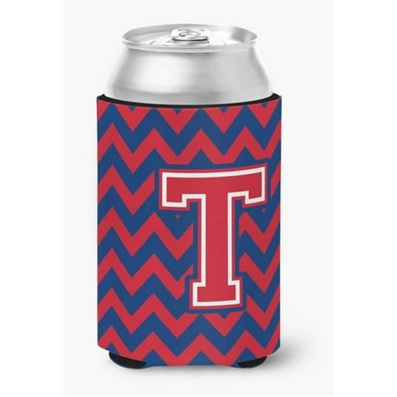 Carolines Treasures Letter T Chevron Yale Blue & Crimson Can or Bottle Hugger - Yale Blue & Crimson