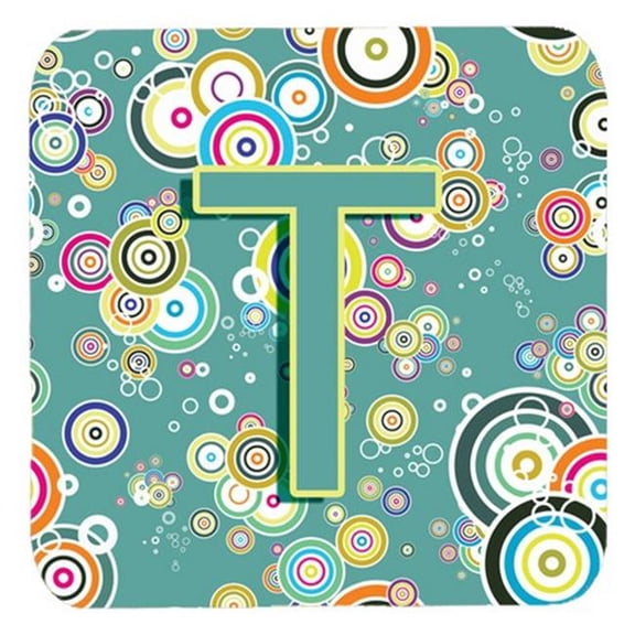 Carolines Treasures Letter T Circle Circle Teal Initial Alphabet Foam Coasters- Set Of 4