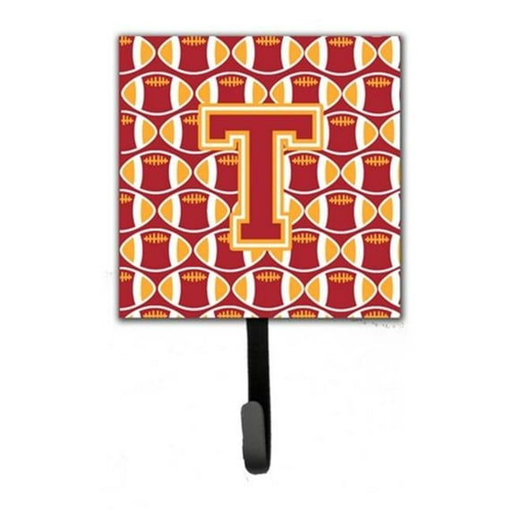 Carolines Treasures Letter T Football Cardinal & Gold Leash or Key Holder - Cardinal & Gold - 6in. H x 1.25in. W x 4.25in. L