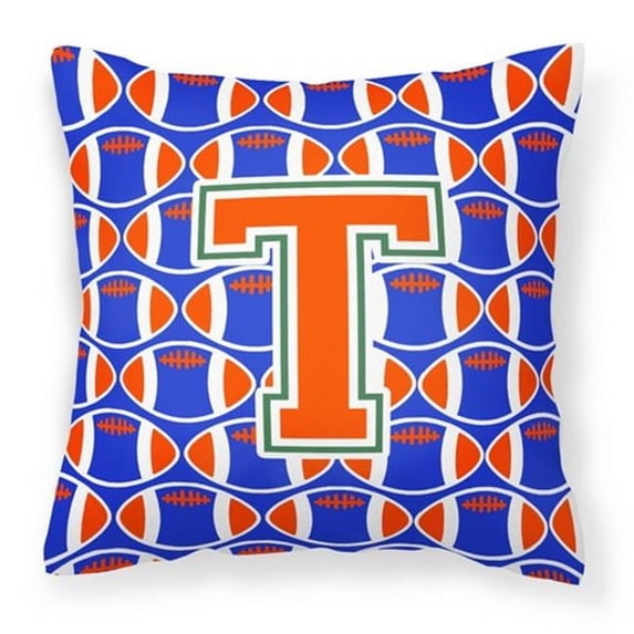 Carolines Treasures Letter T Football Green - Blue & Orange Fabric Decorative Pillow