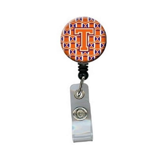 Carolines Treasures Letter T Football Orange - White & Regalia Retractable Badge Reel