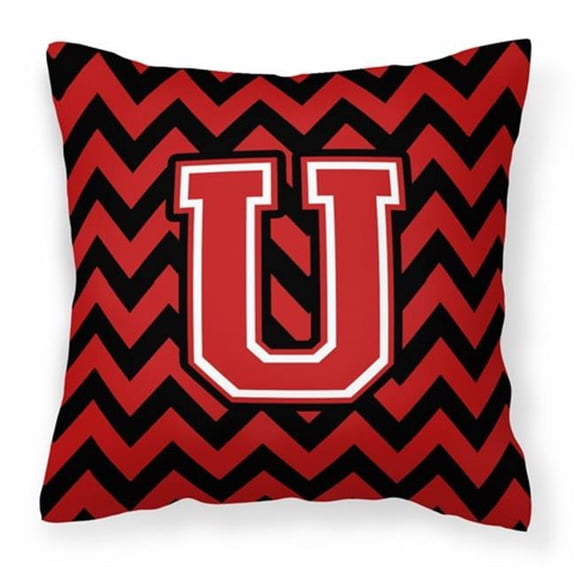 Carolines Treasures  Letter U Chevron Black & Red Fabric Decorative Pillow - Black & Red - 14in. H x 3in. W x 14in. L
