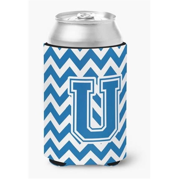 Carolines Treasures Letter U Chevron Blue & White Can or Bottle Hugger - Blue & White - 0.25in. H x 4in. W x 5.5in. L
