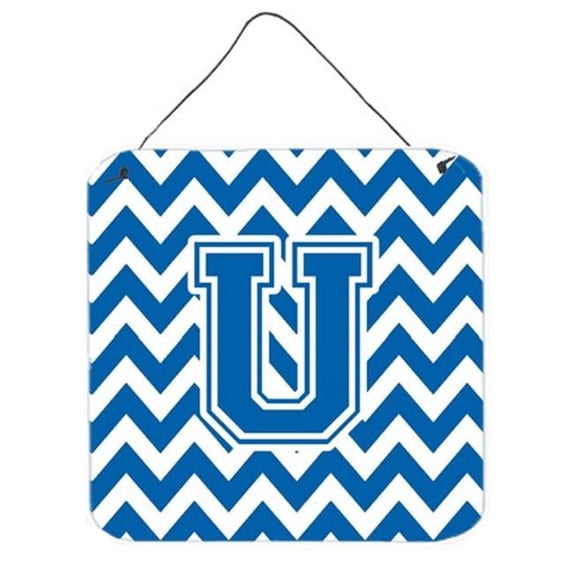 Carolines Treasures Letter U Chevron Blue & White Wall or Door Hanging Prints - Blue & White - 6in. H x 0.02in. W x 6in. L