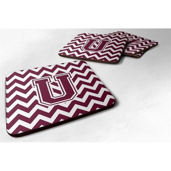 Carolines Treasures Letter U Chevron Maroon & White Foam Coaster - Maroon & White - 3.5 x 0.25 x 3.5 in.