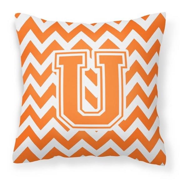 Carolines Treasures Letter U Chevron Orange & White Fabric Decorative Pillow - Orange & White - 14in. H x 3in. W x 14in. L
