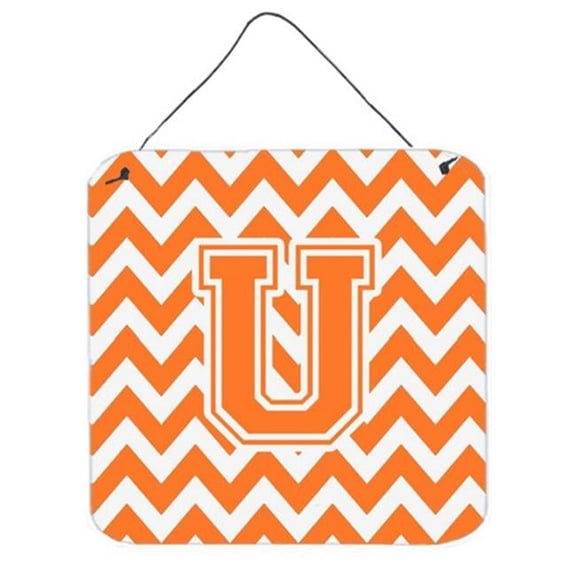 Carolines Treasures Letter U Chevron Orange & White Wall or Door Hanging Prints - Orange & White - 6in. H x 0.02in. W x 6in. L