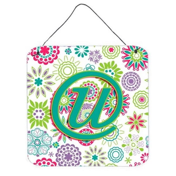 Carolines Treasures  Letter U Flowers Pink Teal Green Initial Wall and Door Hanging Prints